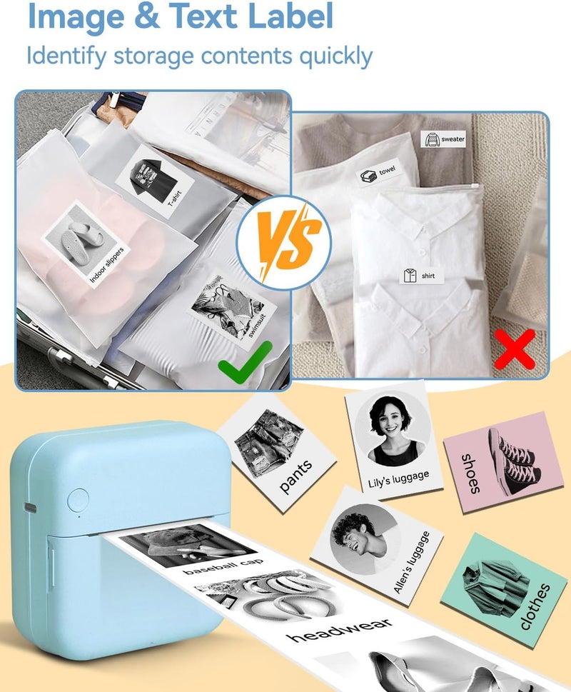 Aptika Label Maker - Mini Portable Sticker Printer with 14 Rolls Self-Adhesive Thermal Papers, Labeller Machine for Home Office Study Business Texts Journal, Blue - Image 5